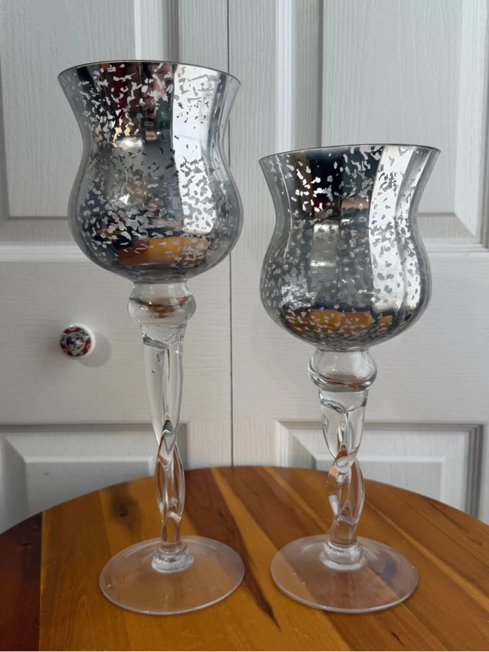 Mercury glass crackle style candle holders set of 2